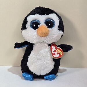 Beanie Boos Waddle The Penguin 6" With Tag Blue Glitter Eyes